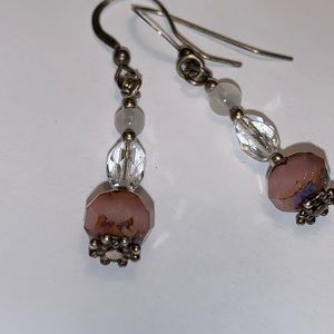 Handmade beaded earrings, Crystal and Rose